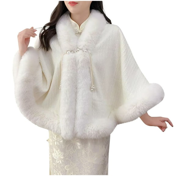RYRJJ Women's Wedding Faux Fur Shawl and Wrap Elagant Bridal Evening Party Stole Cape Scarf for Bride and Bridesmaids(White,Free Size)