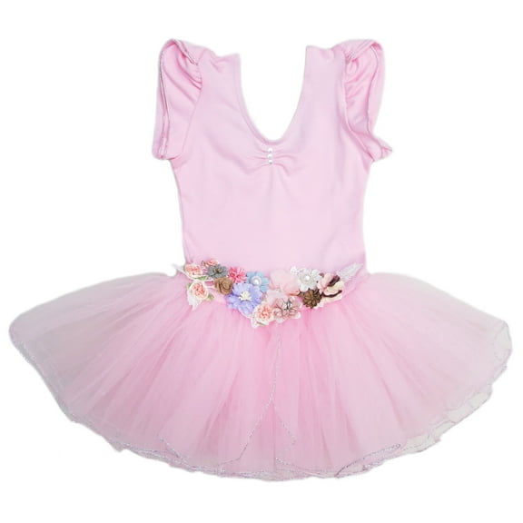 Wenchoice Pink 3D Flowers Silver Trim Ballet Dress Girl'S S(1Y-2Y)
