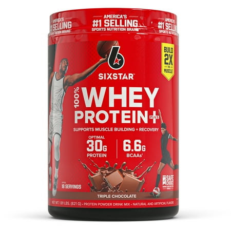 Six Star Pro Nutrition 100% Whey Protein Powder Plus, 30g Protein, Triple Chocolate, 1.81 lbs
