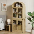 thumbnail image 2 of Studyset Arched Bookshelf, Rounded Bookcases with Doors and Drawers Farmhouse Bookcase 15.83in Depth Display Storage Shelves 71.4in Tall Wooden Display Cabinet Rounded Bookcases for Living Room, Offic, 2 of 6