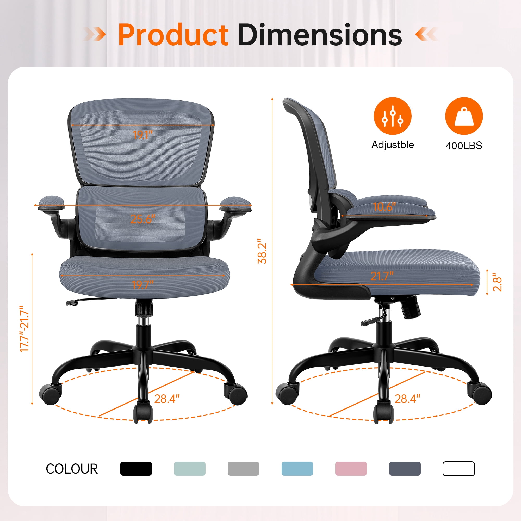 COOLHUT Office Chair, Ergonomic Desk Chair with Lumbar Support and Adjustable Armrests, Breathable Mesh Computer Gaming Chair, Reclining Task Chair for Home Office, Dark Gray
