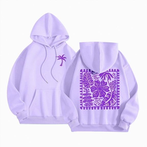 COMVALUE Cute Hoodies Women Teen Girls Y2k Preppy Floral Graphic Sweatshirt Embroidered Oversized Hooded Sweater Streetwear (Purple, XL)