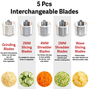 AzulHome Electric Cheese Grater, Vegetable Grater Slicer, Salad Shooter Shredding, Stainless Steel, 5 Interchangeable Blades, Home Kitchen Use