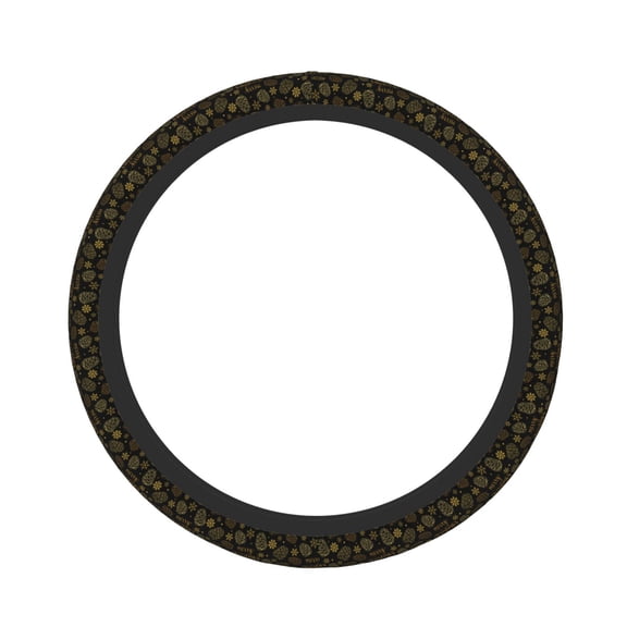 Picia Gold Pinecone Merry Christmas Car Steering Wheel Cover, Non-Slip, Breathable, Universal 15 inch