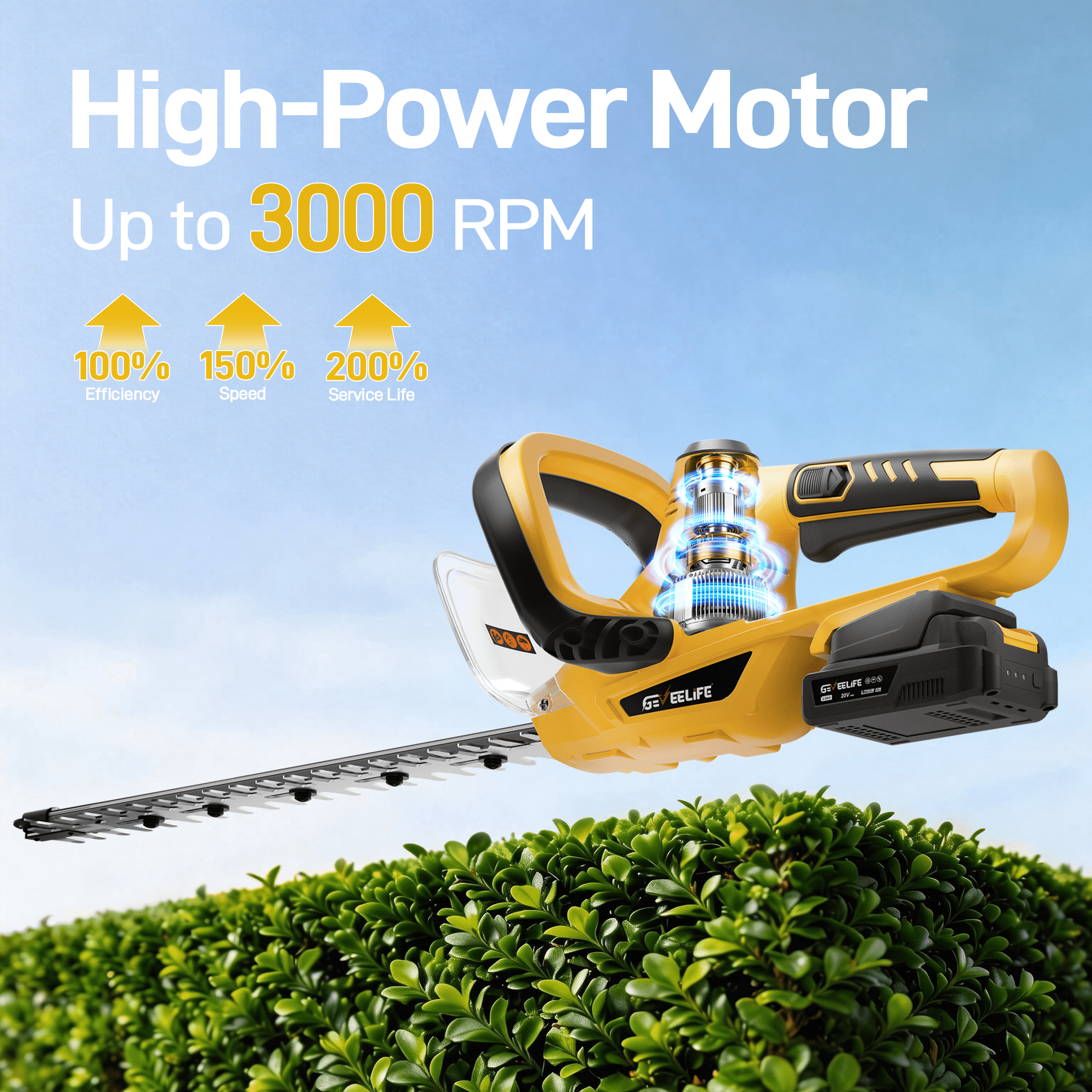 20V Cordless Hedge Trimmer, 3000RPM Electric Bush Trimmer with Dual-Action Blade, 180° Rotatable Handle, 5/8'' Blade Gap, 2×2.0Ah Battery Included