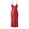 thumbnail image 7 of Women's Satin Long Slip Nightgown, JIANLAI Lace V Neck Spaghetti Strap Midi Sleep Dress, Solid Color Silky Night Dress for Daily Loungewear, 7 of 7