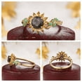 thumbnail image 3 of Round Cut Black Rutilated Quartz Leaf Floral Bridal Ring- Sunflower Design Citrine Emerald Wedding Ring- 14K Yellow Gold Vermeil, 3 of 6