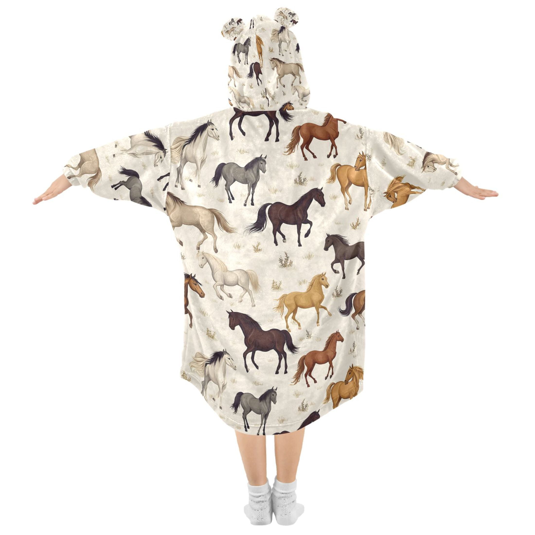 joogoo Wearable Blanket Wild Horses Hoodie for Oversized Sherpa Hooded 3-14 YR M