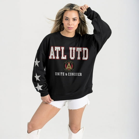 Women's Gameday Couture  Black Atlanta United FC Velocity Rhinestone Star Sweatshirt