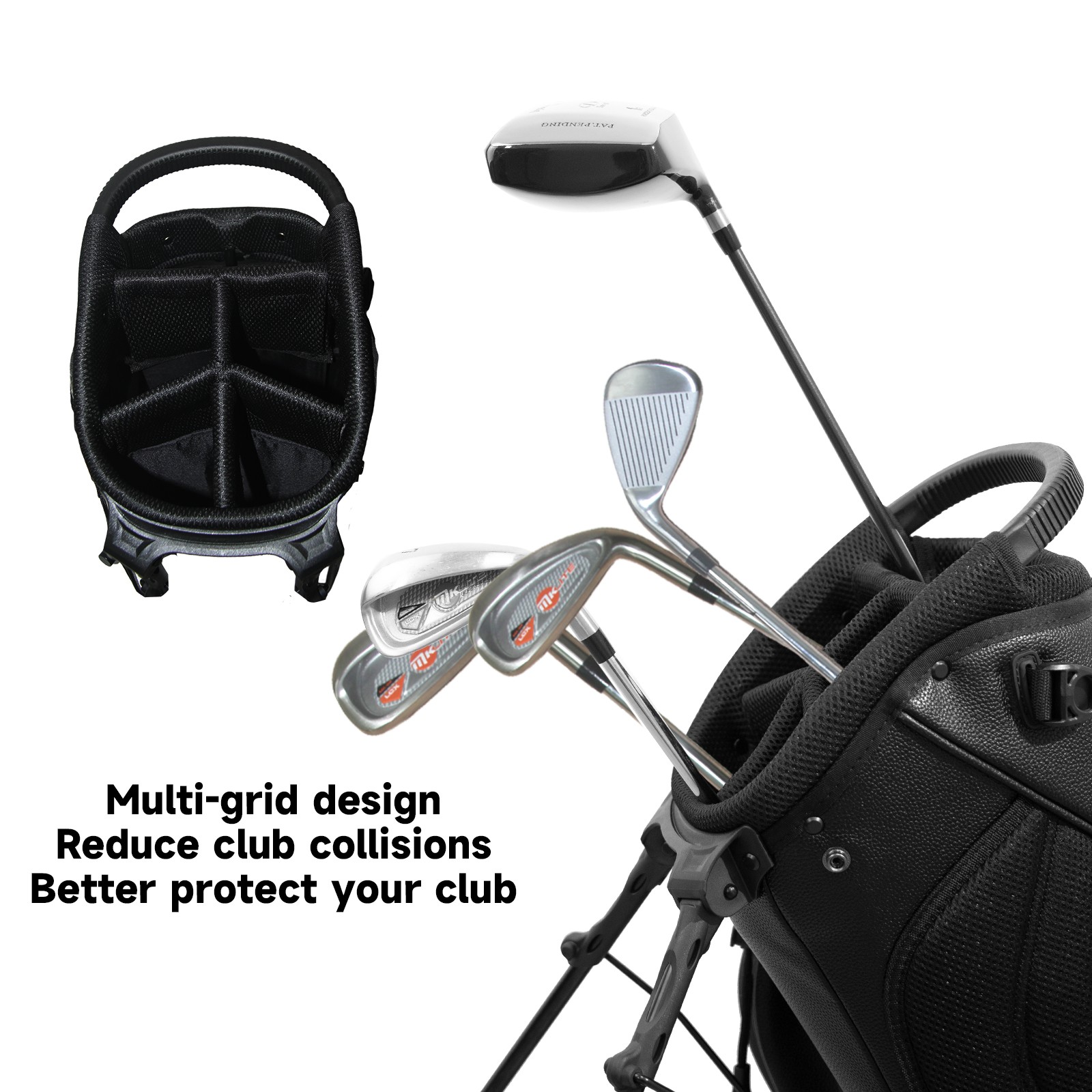 Black 5 Ways Divider Golf Bag Waterproof Leather Golf Stand Bag Large Capacity & Versatile Personalized Customized Printing Golf Club Bag for Men Women Jongolfball