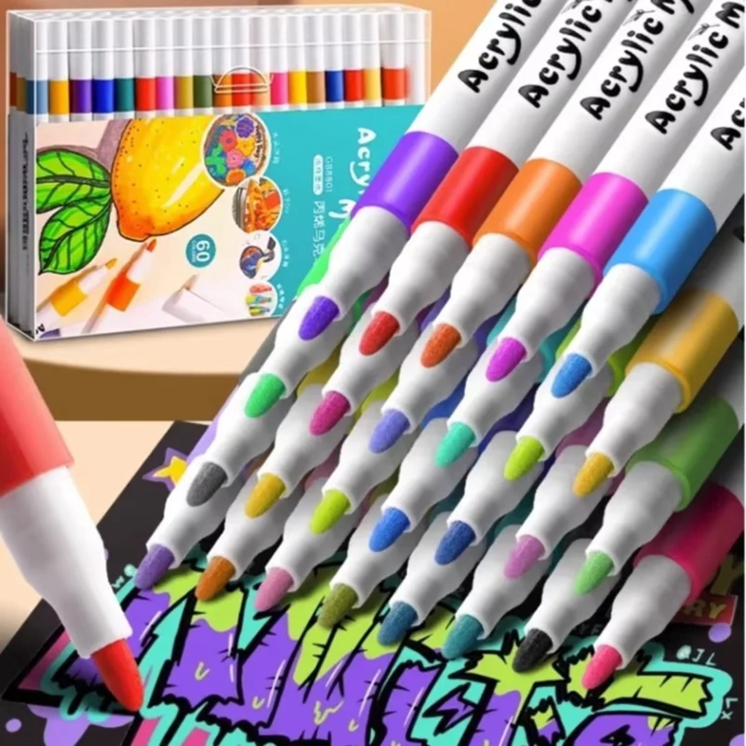 12-80 Colors Acrylic Markers Pen Set Paint Art Marker Soft Tip Pen for Adults Stone Paint Ceramic Glass Wood Fabric Painting