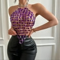 thumbnail image 6 of Kilaqueen Tank Tops for Women Sparkly Gemstones Splicing Halter Chain Top Rhinestone Nightclub Club Party Rave Crop Vest, 6 of 8