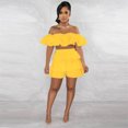 thumbnail image 3 of Conjunto de dos piezas con volantes para mujer, conjuntos cortos de verano con escote oblicuo y hombros descubiertos, top corto y pantalones cortos, trajes sexys para fiestas navideñas y clubes, 3 of 5