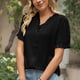 thumbnail image 2 of Blusa de manga corta para mujer con cuello en V y botones con volantes Blusa de manga corta a la moda para trabajar, 2 of 6