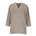thumbnail image 6 of IMENGL Long Sleeve Shirts for Women Soft Linen Summer Plus Size 3/4 V Neck Button Blouses Loose Clothes T-Shirt Casual Women's Basic Tee Long Sleeve Tops,Brown, 6 of 7
