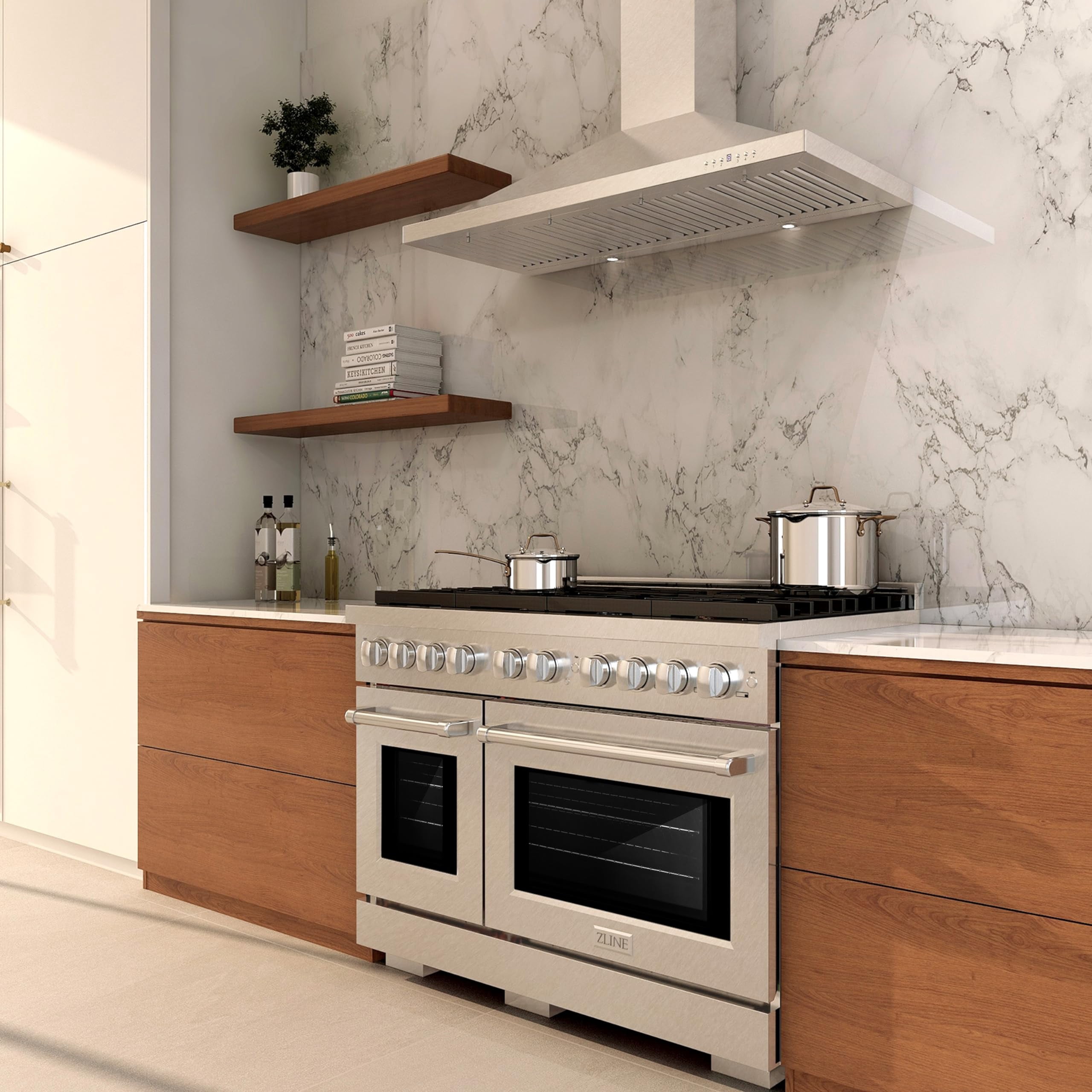 ZLINE 48 in. 6.7 cu. ft. Paramount Double Oven Gas Range with 8 Burner Cooktop in DuraSnow Stainless Steel (SGRS-48)