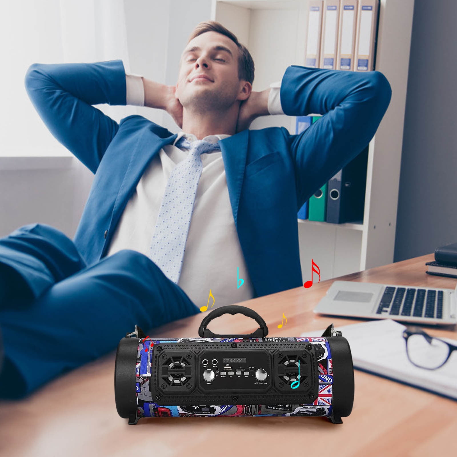 LACKUST Bluetooth Speakers, 15W Outdoor Portable Bluetooth Speaker Subwoofer LED Light MultiFunction Card Microphone Sound With Subwoofer, FM Radio,Red