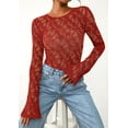 thumbnail image 5 of PRETTYGARDEN Womens Lace Long Bell Sleeve Tops Fall Sexy See Through Sheer Floral Blouse Shirt Fitted Going Out Outfits, 5 of 8