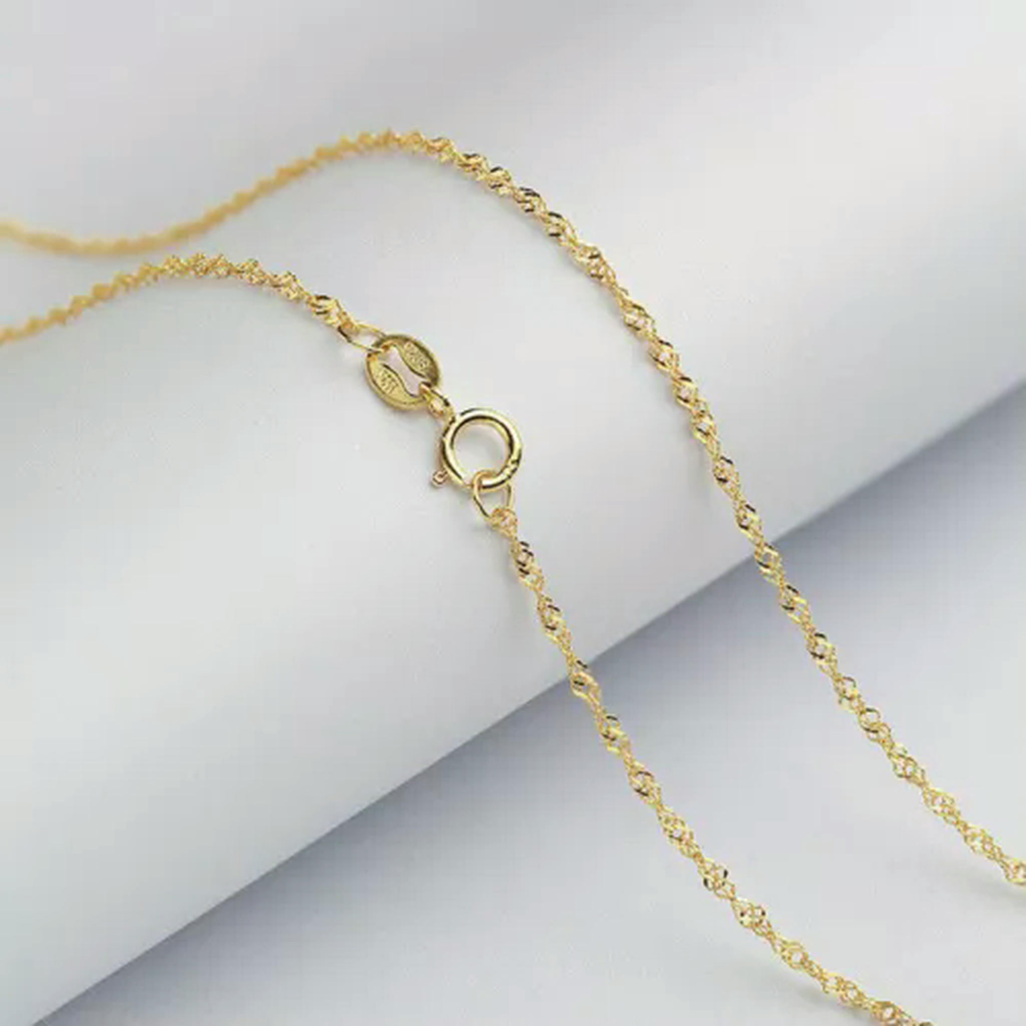 QQTDFG 925 Sterling Silver Singapore Chain 1.0/1.3mm 16"/18"/20"/22"/24" Necklace A2822-1.0mm - 20" - 50cm-Gold