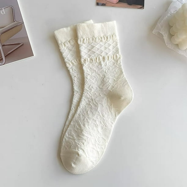 Zhuge 3 pares de calcetines finos de algodón para mujer, calcetines de algodón suave para mujer por encima del tobillo (blanco A05)