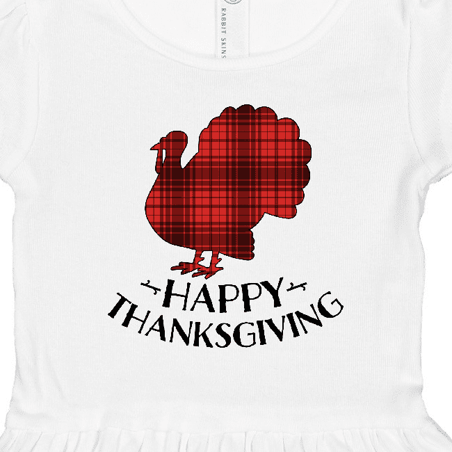 Inktastic Happy Thanksgiving with Plaid Turkey Silhouette Girls Toddler  Dress 