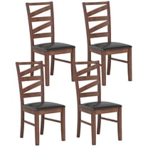 Gymax Dining Chairs Set of 4 Rubber Wood Legs Faux Leather Upholstered Seat Armless