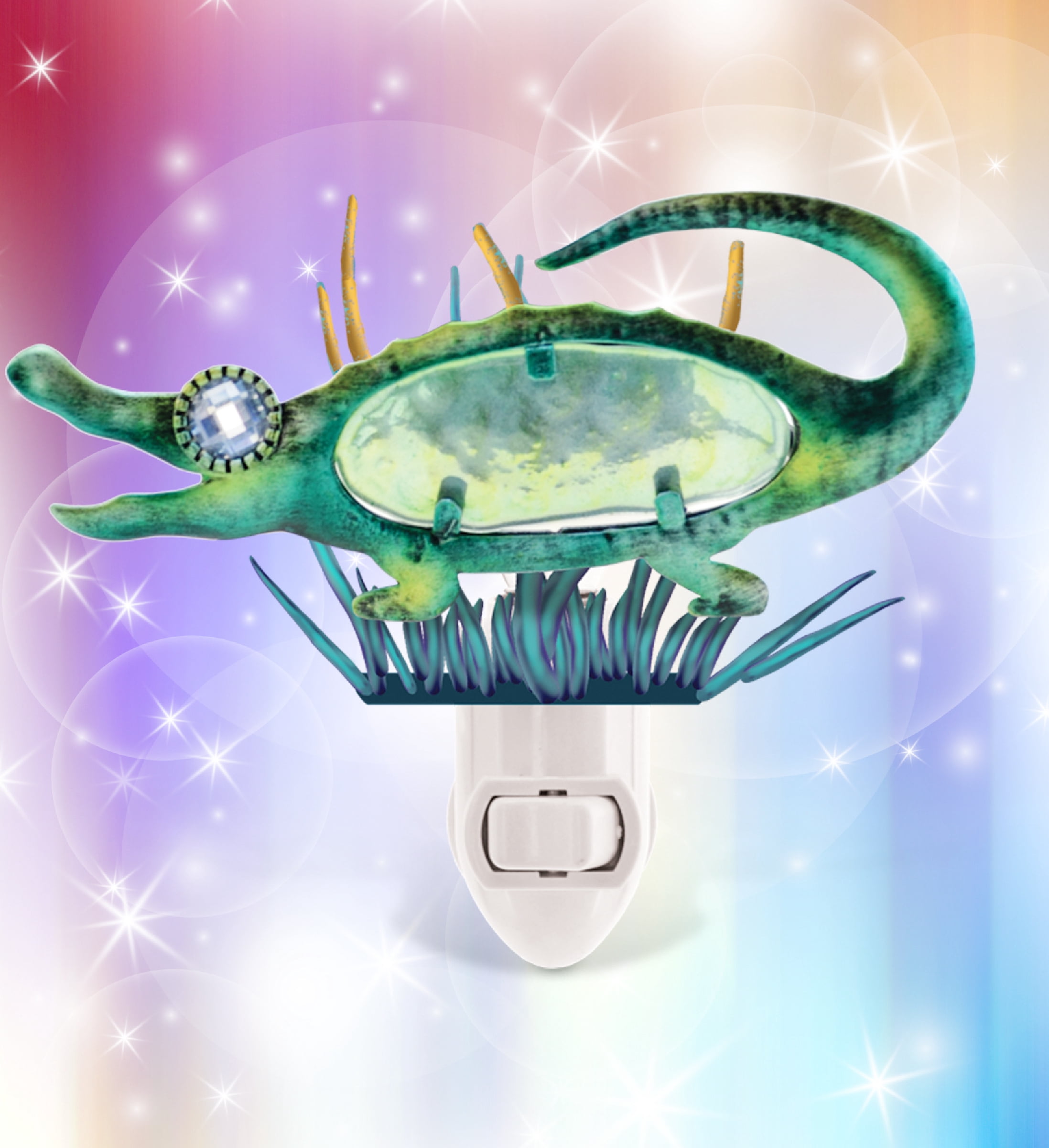 COTA Global Alligator Night Light - Home Décor Wall Plug in Night Light with Switch, Unique Decorative Hand Made Metal & Glass Nightlight for Bathroom, Nursery, Hallway, Kitchen, & Bedroom - 5 Inches