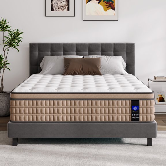 14 Inch King Mattress - Hotel-Collection Hybrid Mattress with Gel Memory Foam & Pocket Springs, Comfortable Modern Bed Furniture
