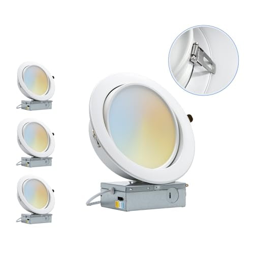 PROCURU [4-Pack] 6-Inch Gimbal Heavy Duty 12W (7" Trim) LED 2700K-6000K 5CCT Adjustable, Rotate & Swivel Ultra-Thin Recessed Ceiling Downlight, Dimmable, AirTight IC Rated (VGB6