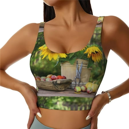 Jgfou Vintage Wooden Bucket Print Womens Sports Bra - Padded Workout Sports Bras Crop Tank Top
