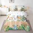 thumbnail image 2 of Manfei Giraffe Lion Elephant Tiger 7 Pieces Bedding Comforter Set,Botanical Plants Full Bedding Set Lightweight,Lodge Cabin Fitted Sheet Flat Sheet,Super Cozy Kawaii Bedroom Decorative,Reversible, 2 of 7