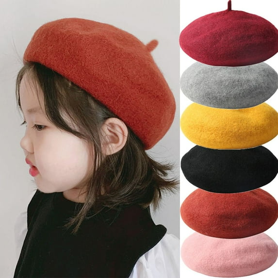 SPRING PARK Children Beret Hat Cap Beanie Solid Color Winter Hat for Women and Girls Casual Use
