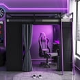 thumbnail image 3 of Harper & Bright Designs Full Size Gaming Loft Bed with Desk & RGB Lights, Full Wood Loft Bed Frame with Storage Wardrobe, Shelves & Blackout Curtains, Purple+Black, 3 of 20