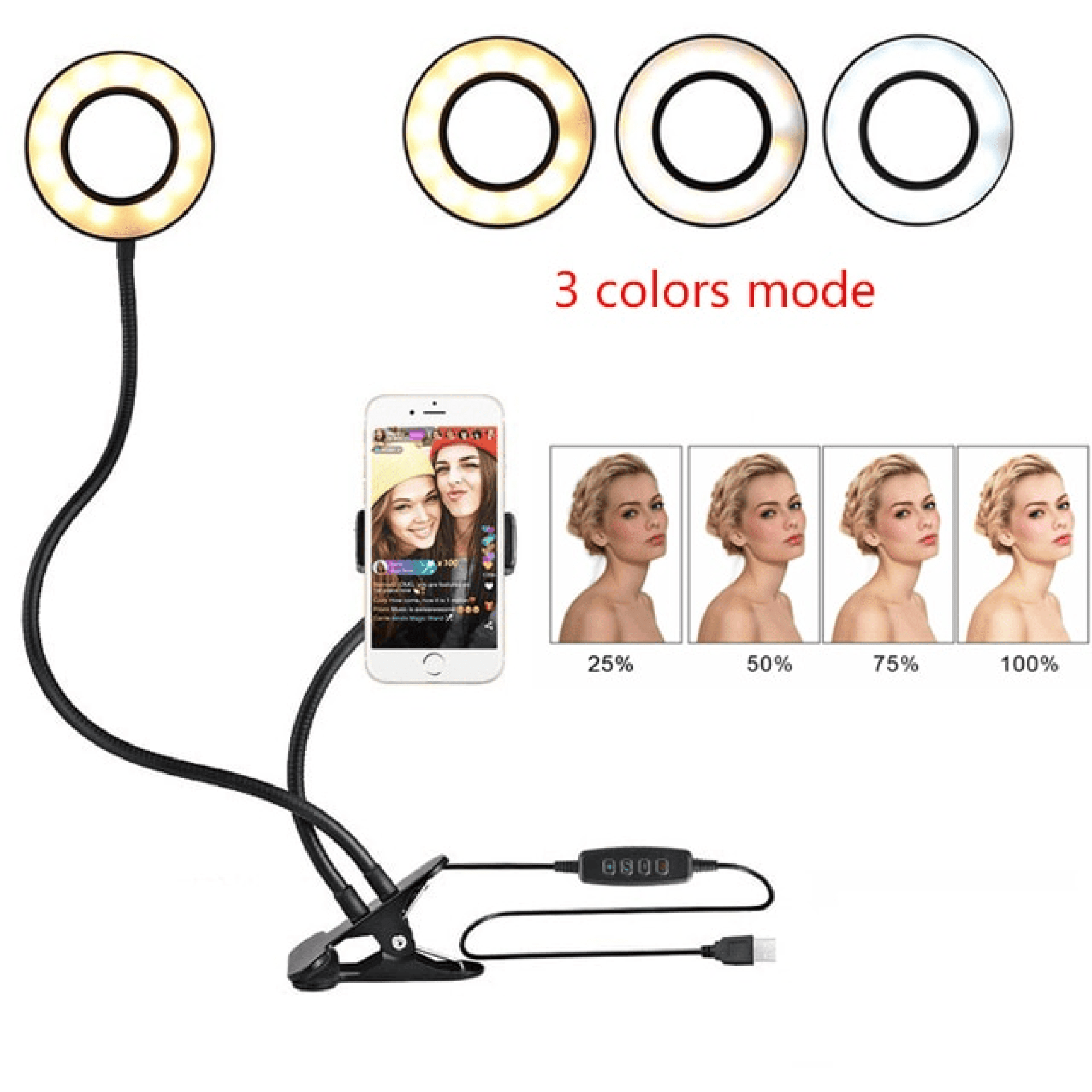 Clamp-On LED Ring Light with Adjustable Stand – Ideal for Streaming, Vlogging & Photography