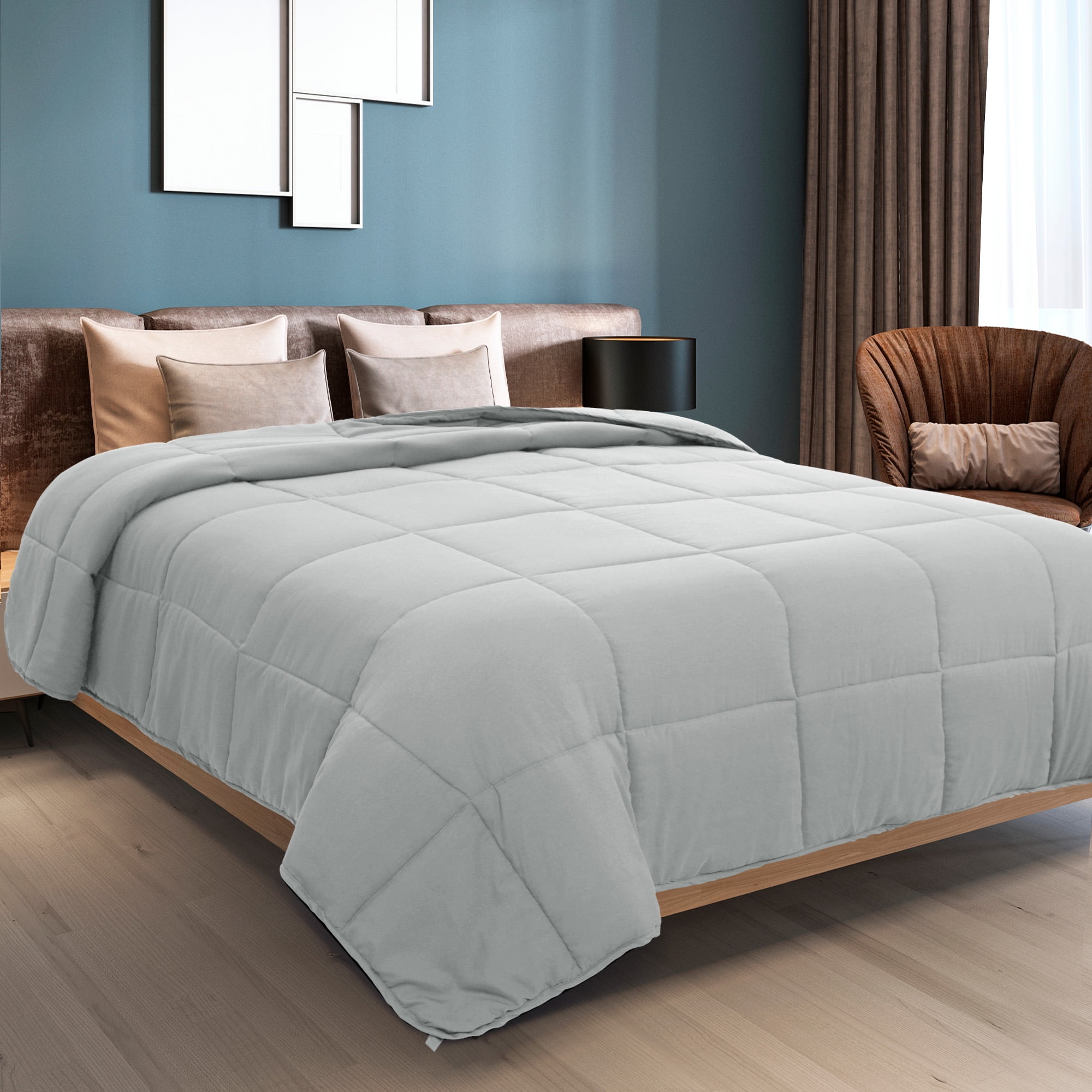 Unique Bargains Quilt Soft Lightweight Down Alternative Comforter Light Gray King