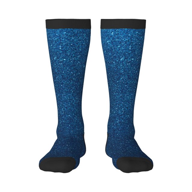 Fotbe Deep Blue Glitter Calcetas Divertidas Estampadas para Hombre y Mujer, Calcetas de Algodón hasta la Rodilla para Caminar, Correr, Enfermería y Embarazo
