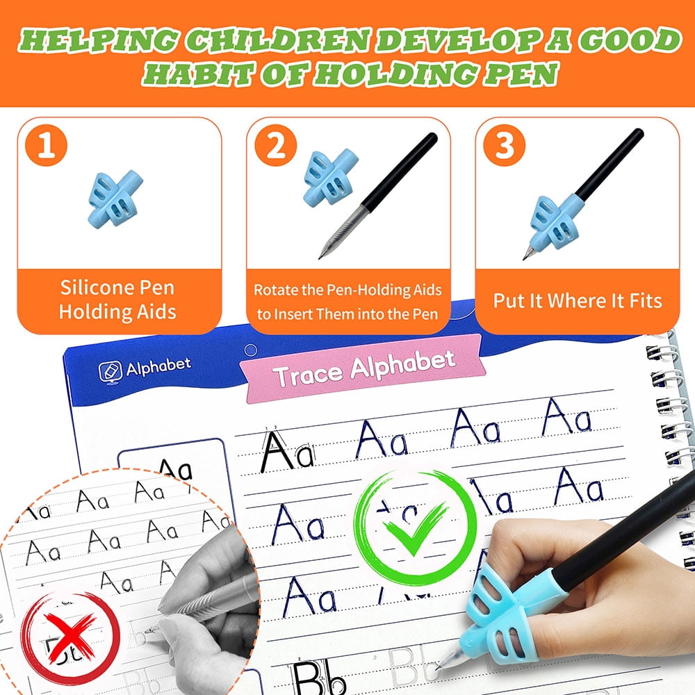 Magic Grooved Writing Practice for Kids Ages 3–8, Reusable Handwriting Workbooks with Deep Tracing Grooves – Letters, Numbers, Math & Drawing – Disappearing Ink Pens & Grips – Great Gifts for Kids