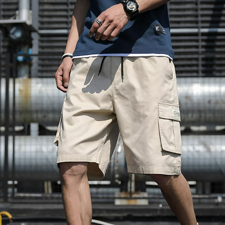 YYDGH Men's Cargo Shorts Elastic Waist Drawstring Loose Hiking Shorts  Casual Summer Lightweight Cargo Shorts Streetwear Khaki M