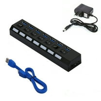 USB 3.0 Hub 7 Port On/Off Switch High Speed Splitter AC Adapter