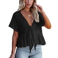 thumbnail image 1 of Top con cuello en V para mujer,Top de manga corta para mujer Top de manga corta para mujer Camisa de manga corta para mujer optimizada para la excelencia, 1 of 6