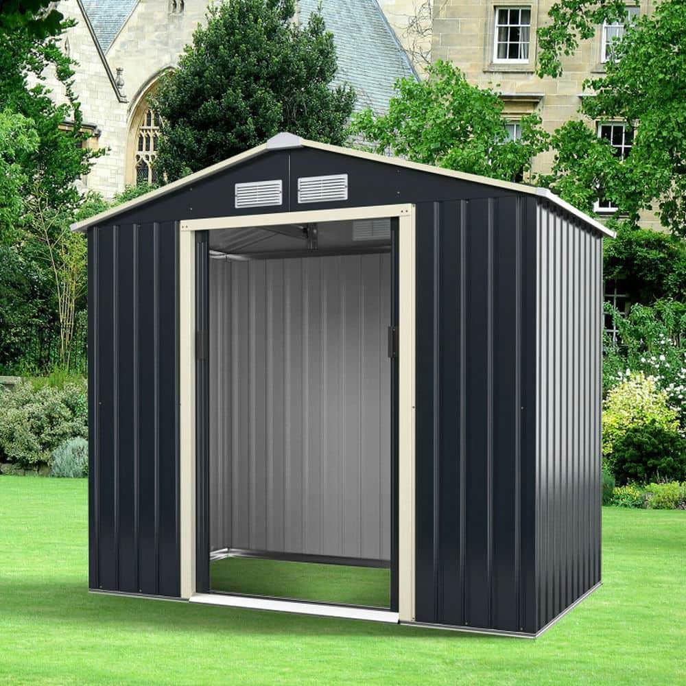 Yardi Yarda 7 Feet x 4 Feet Metal Storage Shed with Sliding Double Lockable Doors, Storage Shed with Multiple Thoughtful Design, Gray