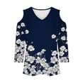 thumbnail image 3 of Vivianyo HD Women's Printed Cold Shoulder V Neck Tops, Straight Cut Three Quarter Sleeve Blouse, Spring Fall Casual Top for Daily Errands and Weekend Gathering, Sizes S-2XL, 3 of 4