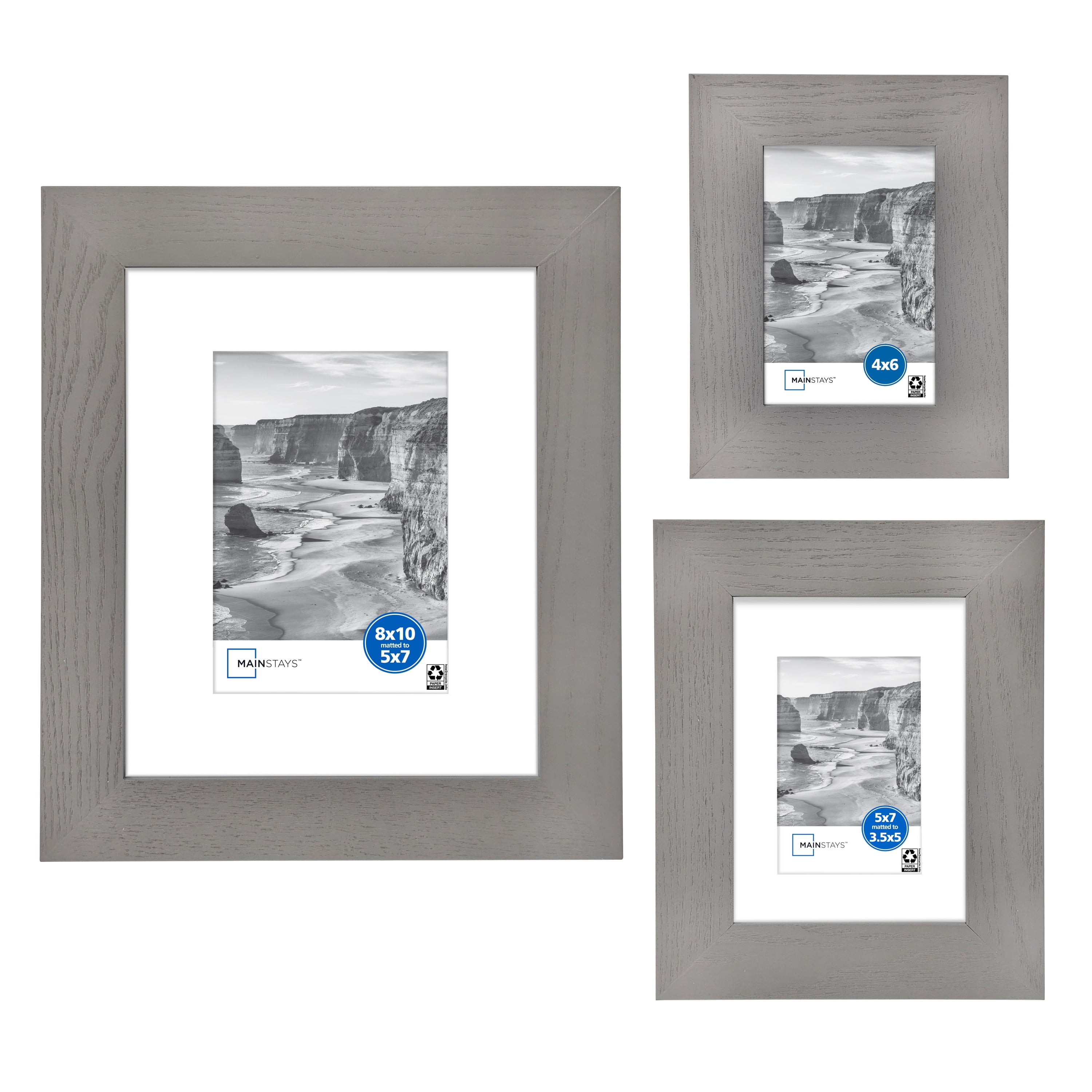 Mainstays 8 x 10 in Picture Frames, Matted to 5 x 7 in, Gray 1.5 in Gallery Style, 2-Pack