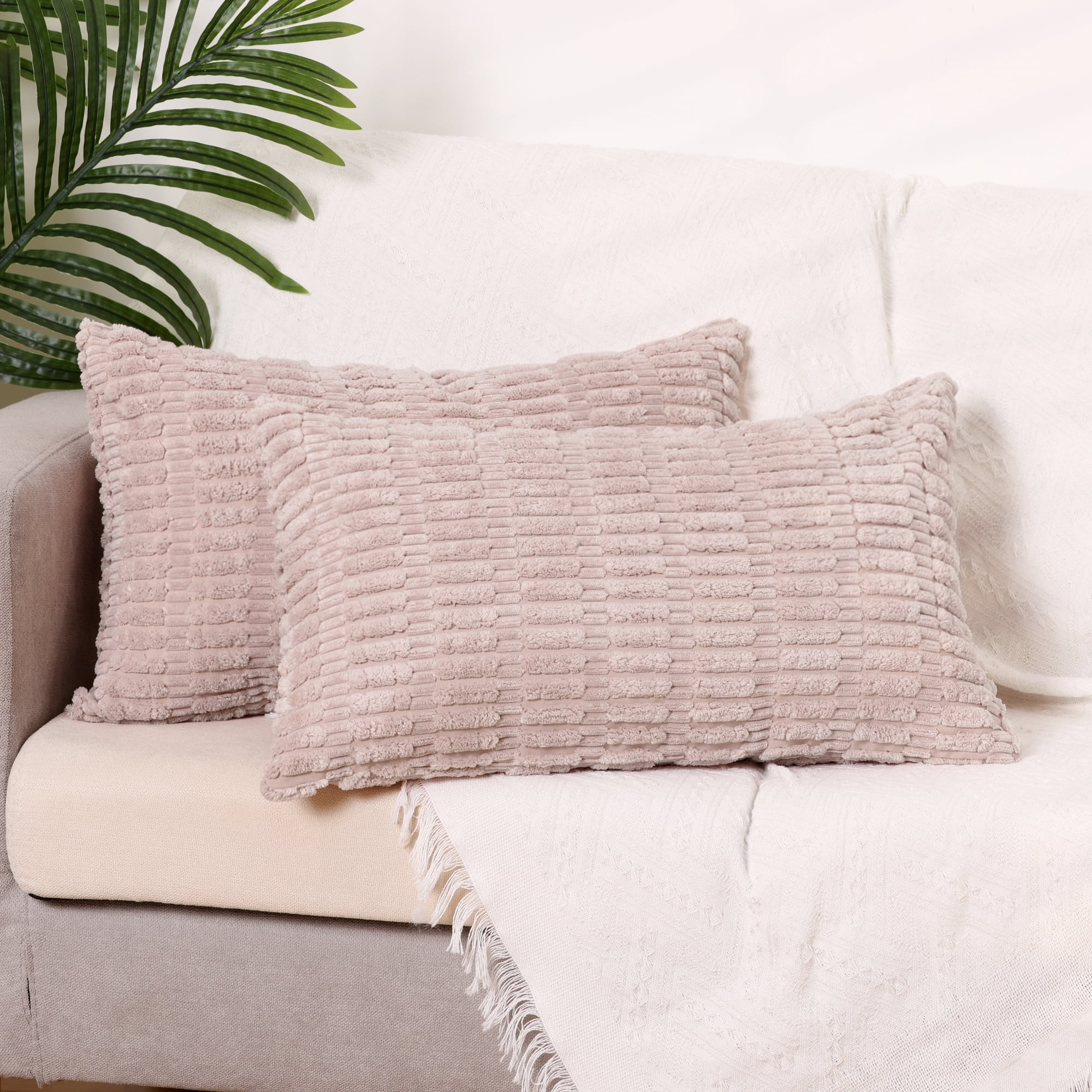 Unique Bargains Corduroy Soft Square Cushion Covers Modern Throw Pillow Covers (2 Count) Dark Pink 12"x20"