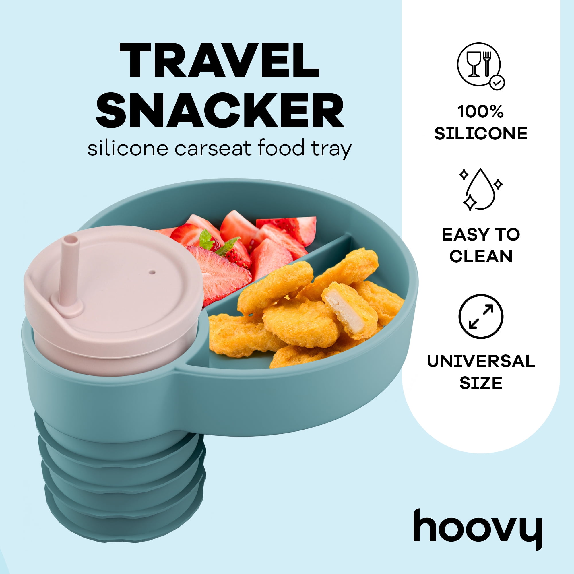 Hoovy Silicone Travel Snacker for Toddlers, Teal Baby Food Storage for Car Seat