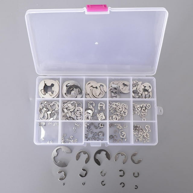 225pcs 304 Surtido de anillos de seguridad E-circlip de materi inoxidable de anillos de seguridad de anillos de seguridad Yotijar Surtido de E-circlip