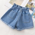 thumbnail image 3 of OGLCCG Girls Casual Denim Shorts Summer High Waisted Button Roll Up Hem Jean ShortS with Pockets Solid Color Y2k Shorts 2-14 Years, 3 of 5