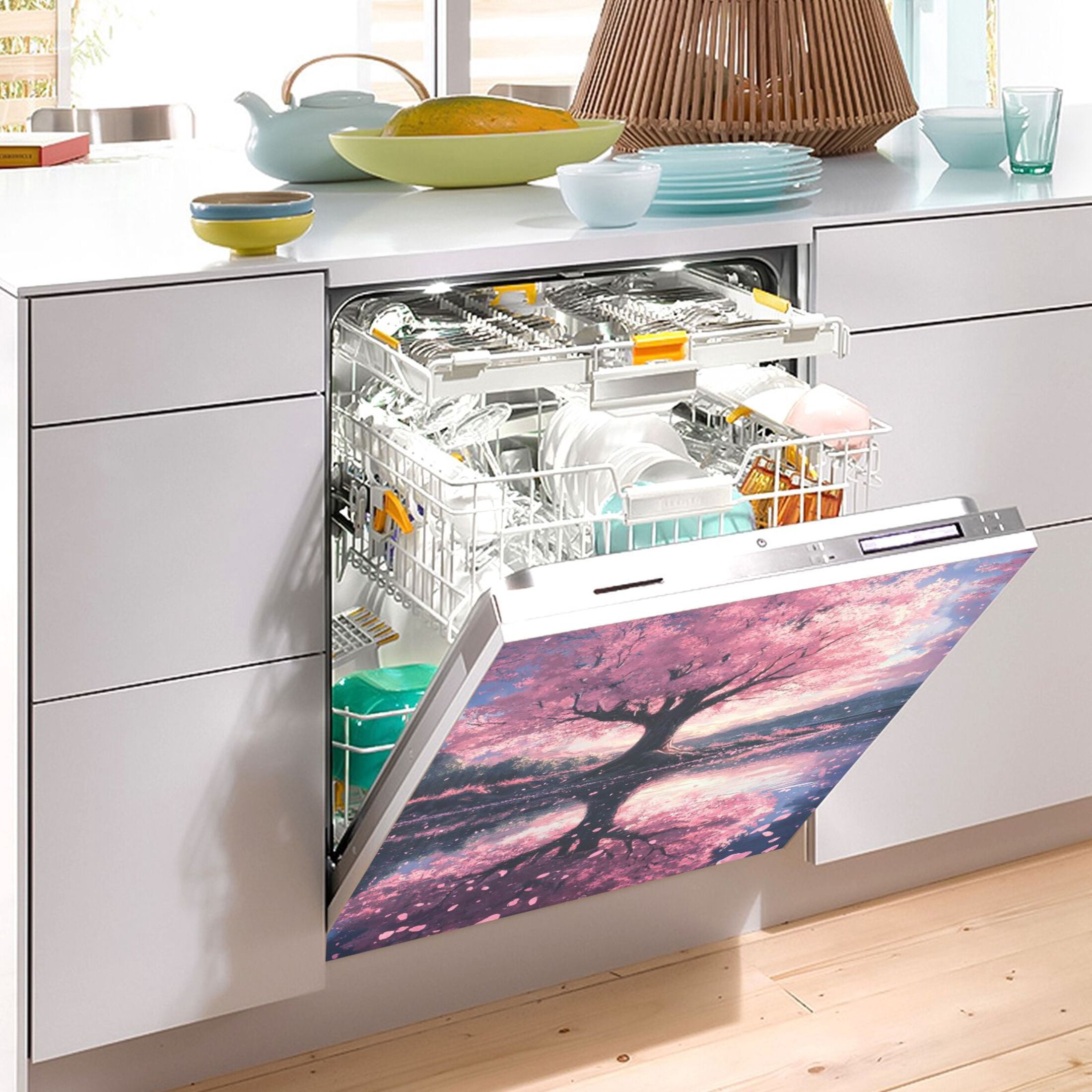 Dishwasher Magnetic Sticker 23x26 Inch Refrigerator Magnetic Sticker Washing Machine Magnetic Sticker Kitchen Panel Magnetic Sticker Home Decor Super Cool Cherry Trees