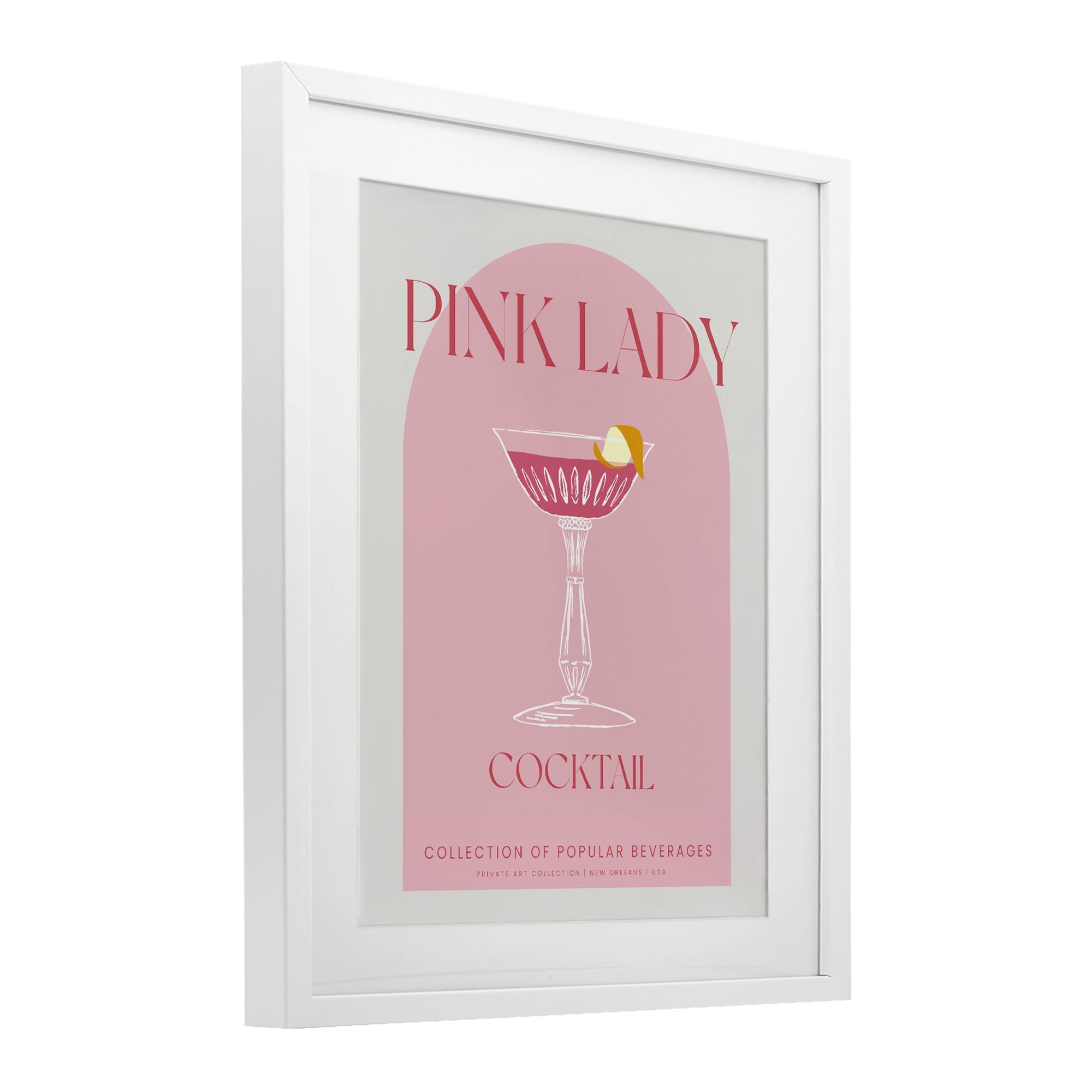 Stylish Retro Pink Lady White Framed Print Under Glass, design by Lil' Rue