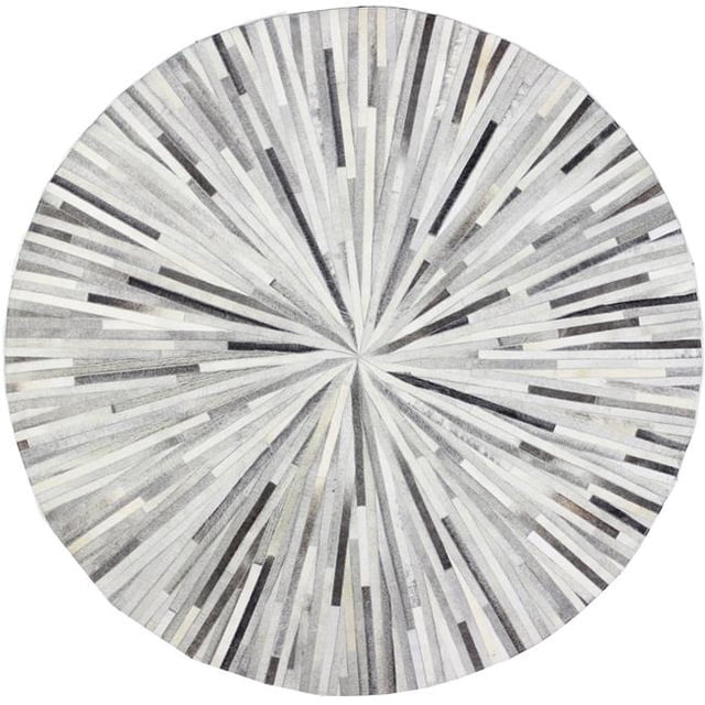 Bashian H112-GY-6 RND-H19 Santa Fe Collection Geometric Contemporary Leather Hand Stitched Round Area Rug, Grey - 6 ft.